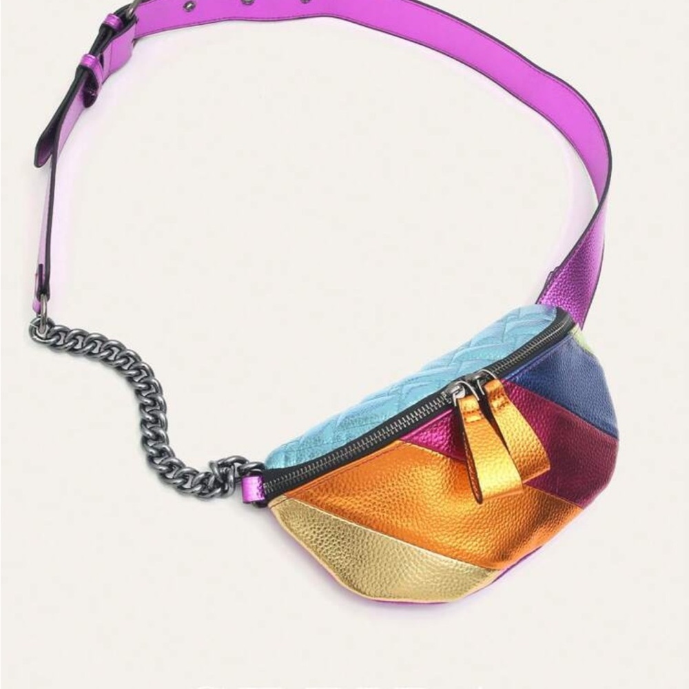 Vibrant Multicolor Patchwork Leather Crossbody Belt Bag - Picture 8 of 10
